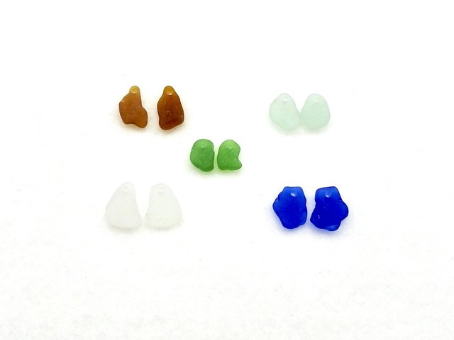 Sea Glass Earring Pair Charms for Jewelry Making Top Drilled Unusual Beads Mermaid Tears 
