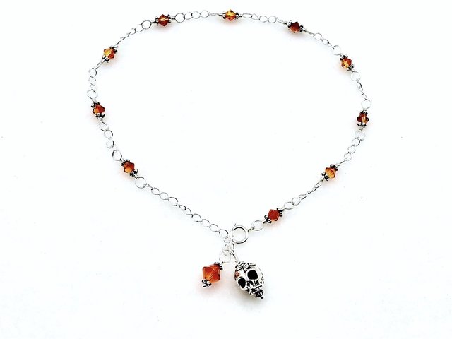 Skull Anklet for Women Fire Opal Orange Crystal Bead Adjustable Ankle Bracelet Handmade Jewelry