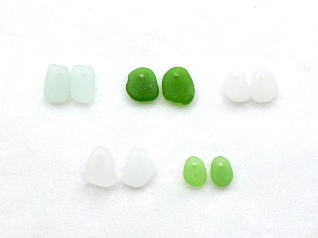 Sea Glass Jewelry Making Supplies Charms for Hoop Earrings Beach Beads 5 Pair Pastel and Green