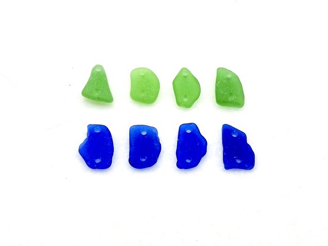 Sea Glass Beads for Jewelry Making Drilled Two Hole Unusual Rectangle Shape Beach Craft Supplies