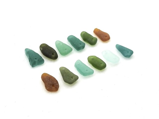 two hole sea glass beads for jewelry making or crafts