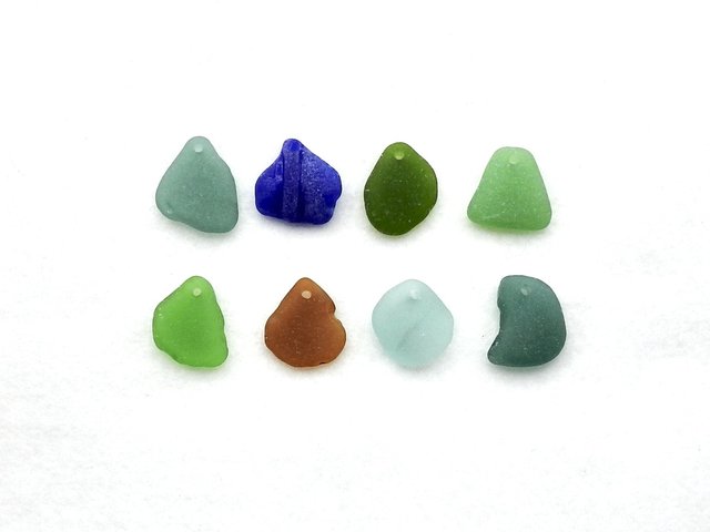 Sea Glass Charms or Pendants for Jewelry Making Beach Crafts Green Teal Brown Cobalt Blue